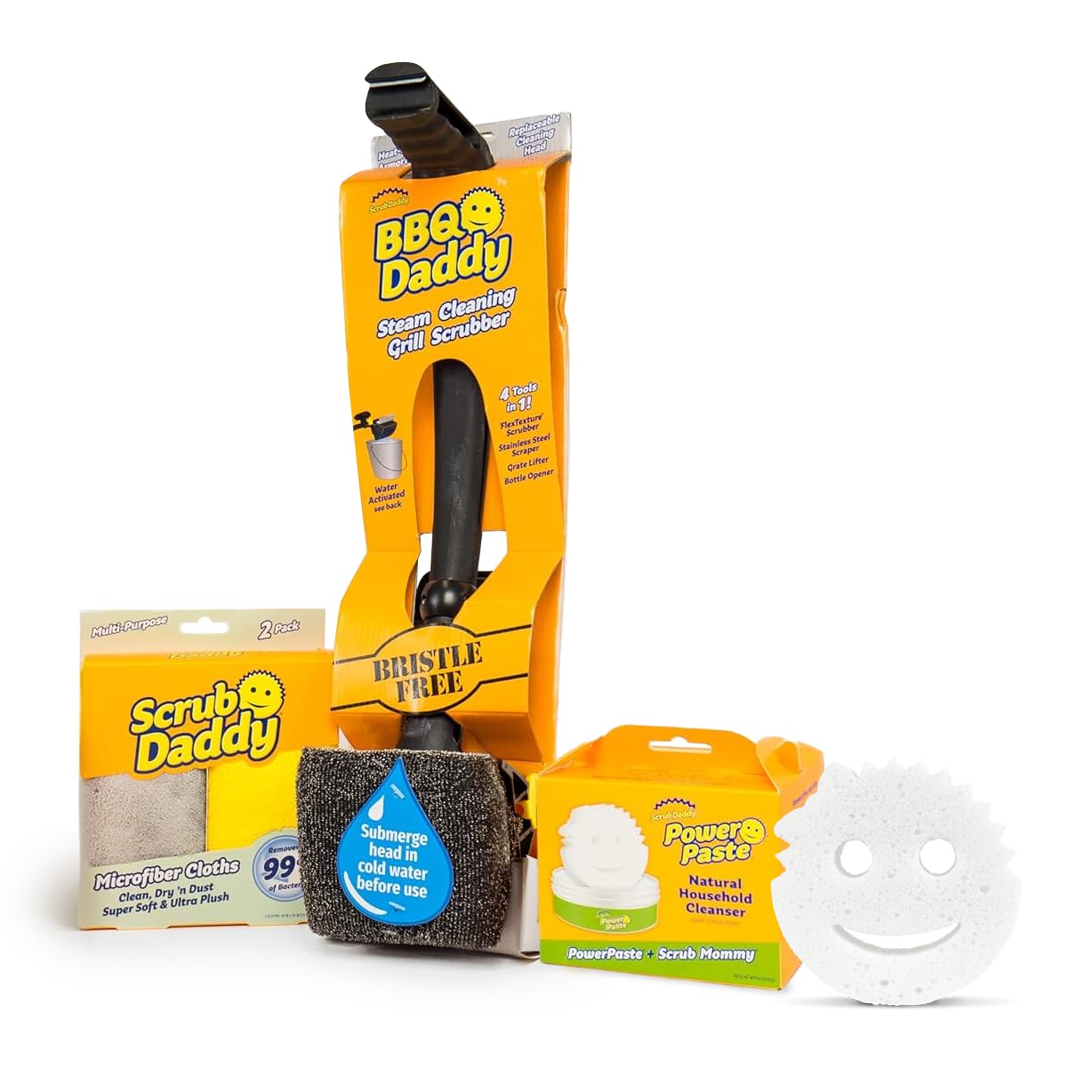 Scrub Daddy Household Cleaning Supplies - The Microfiber BBQ Bundle - Includes 2 Microfiber Towels, 1 Grill Brush & PowerPaste Cleaning Paste with 1 Scrub Mommy Sponge