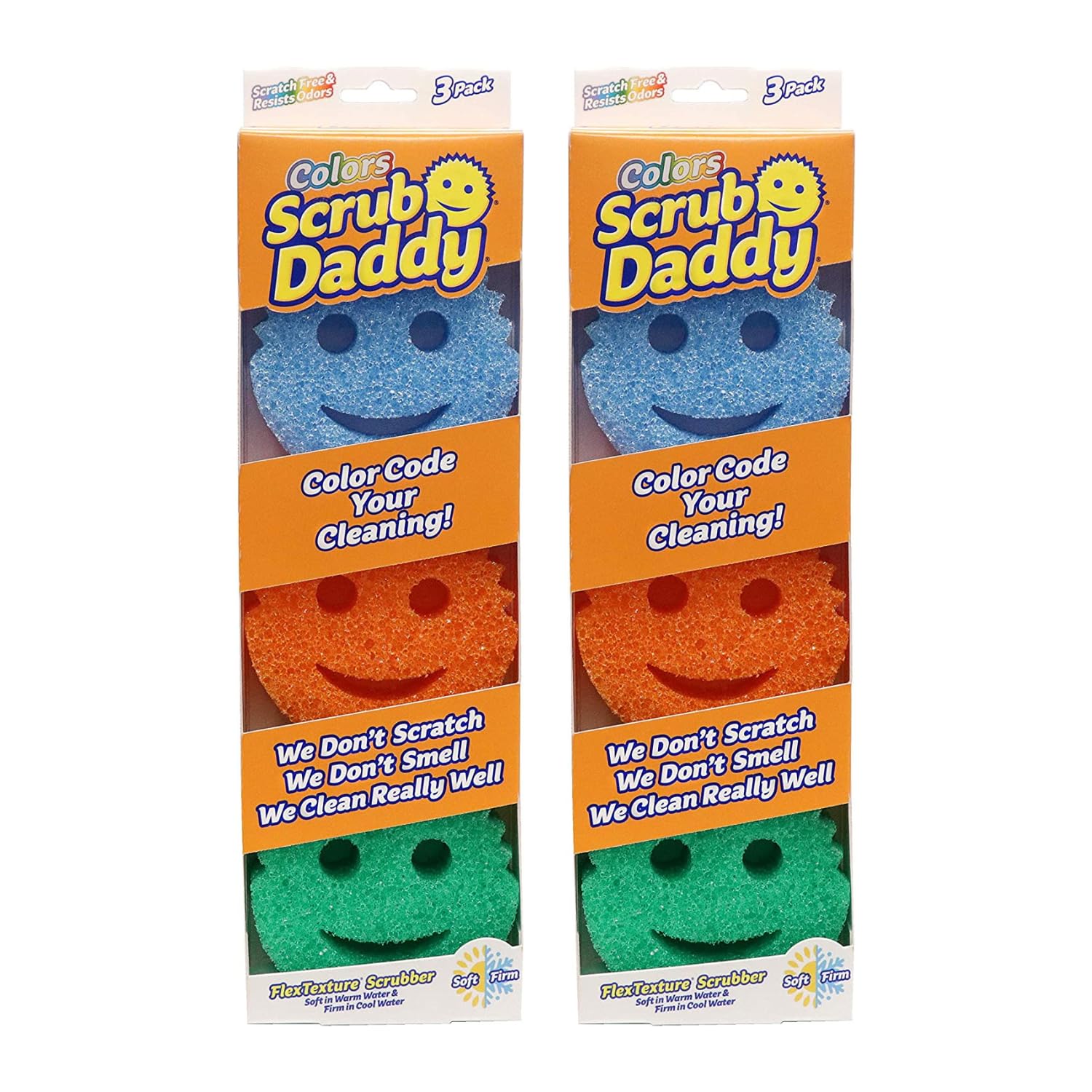Scrub Daddy Colors - Kitchen Sponge Variety Pack - Scratch-Free Multipurpose Dish Sponges - BPA Free & Made with Polymer Foam - Stain & Odor Resistant (3 Count, 2 Pack)