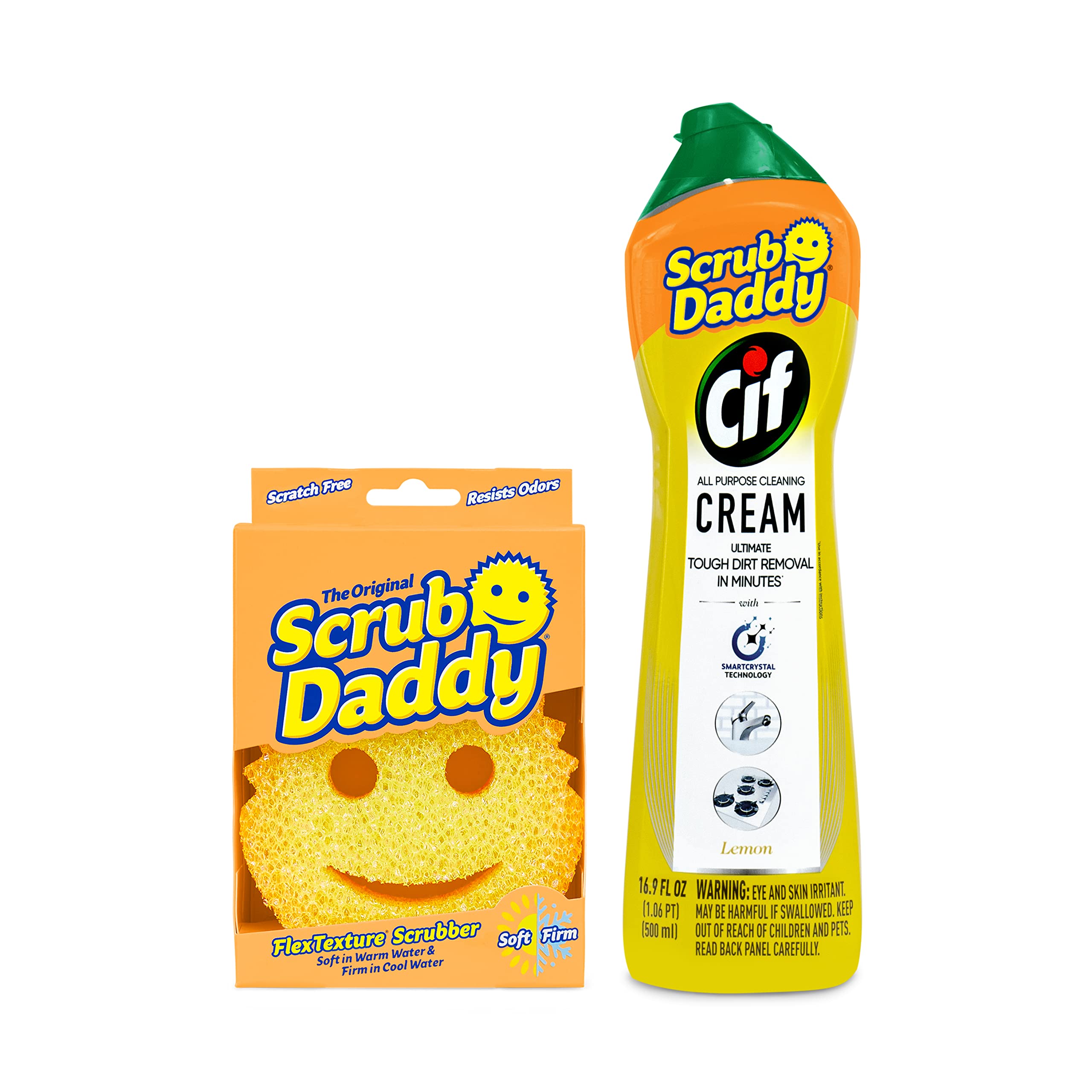 Scrub Daddy Sponges & Cif All Purpose Cleaner, Lemon - Non Scratch Sponges for Kitchen + Bathroom - Scrubber and Multipurpose Cleaner Cream - Cleaning Supplies Kit