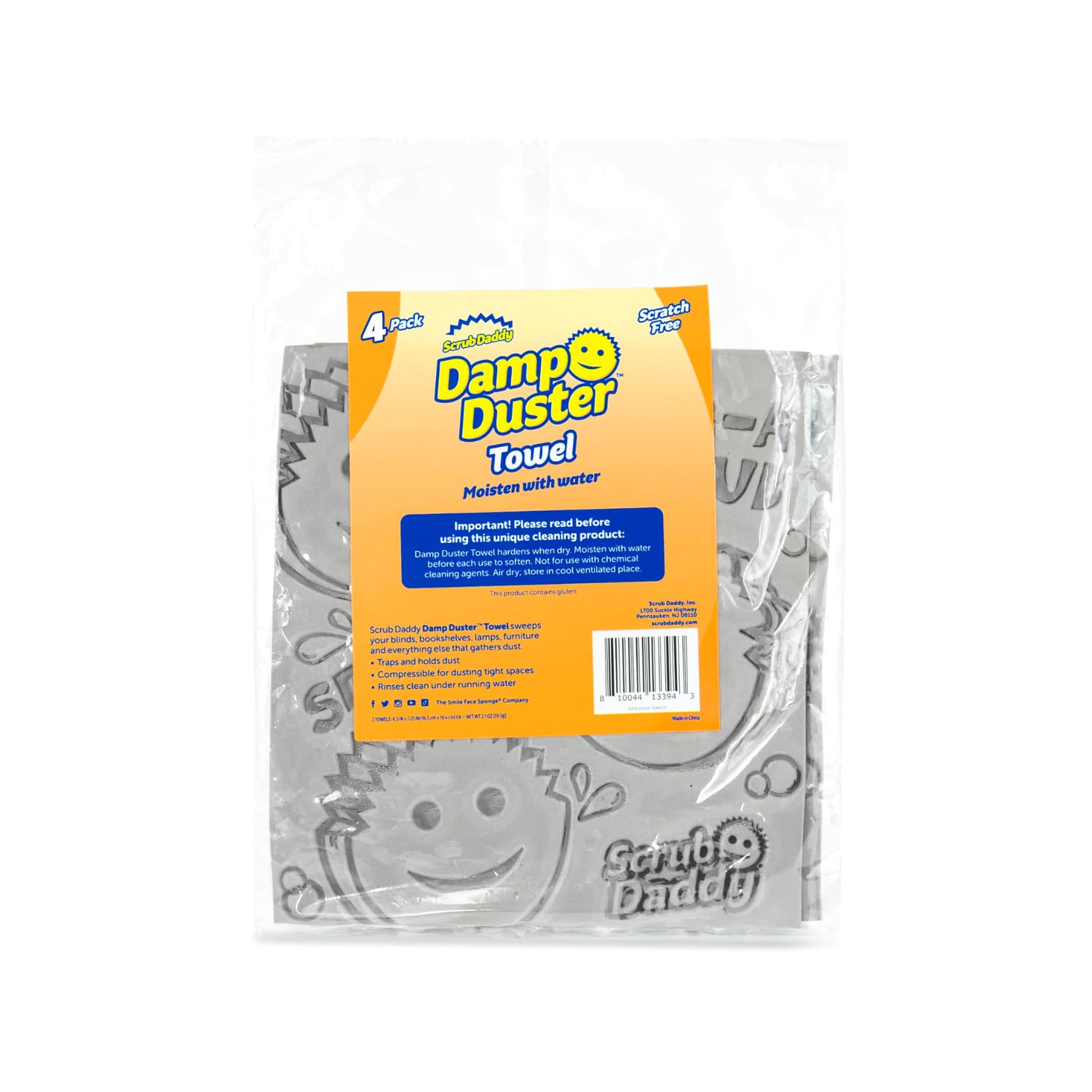 Scrub Daddy Damp Duster Towel - Durable Sponge-Like Dust Cleaner for Multisurface Dusting, Picking Up Pet Hair, Dirt & Grime of All Kinds - Reusable, Soft, Flexible, Absorbent Cleaning Supplies (4ct)